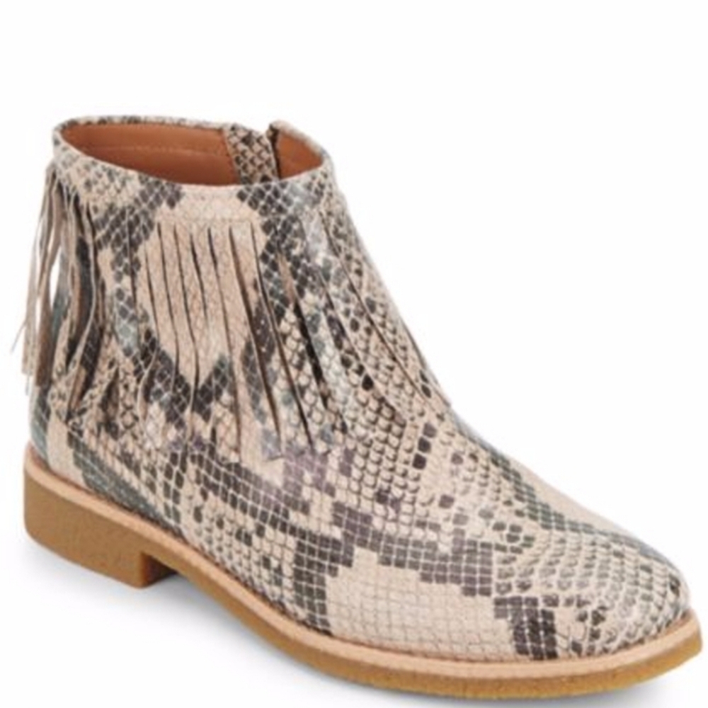 Kate Spade New Betsie Too Fringed Snake Embossed Leather Bootie Boots SZ 7